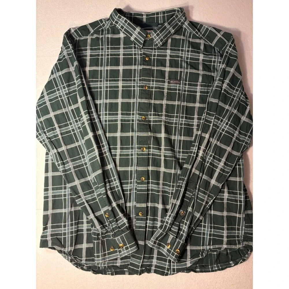 Columbia Sportswear Mens 2X Green Plaid Long Sleeve Button Down Shirt Outdoor